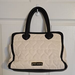 Betsey Johnson Black and Cream Heart-Quilted Satchel